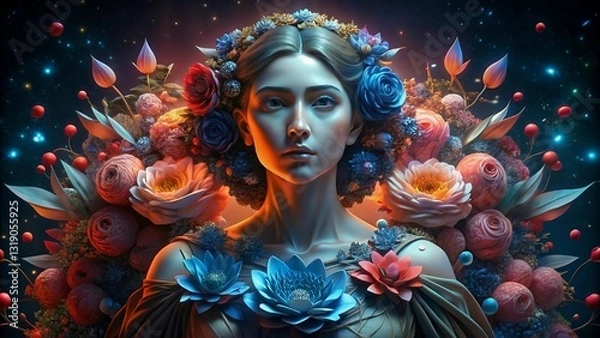 Obraz A woman Surrounding with Vibrant flowers