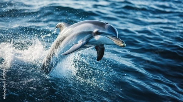 Fototapeta Leaping Dolphin Captured in Dynamic Dive Amid Ocean Waves