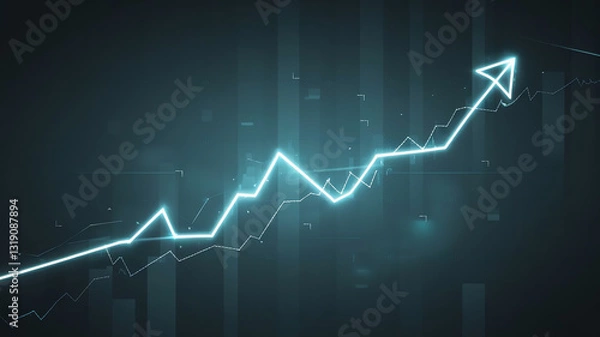 Fototapeta Illustration of Upward Bar Chart with Red Arrow Symbolizing Economic Growth
