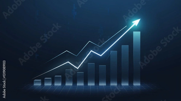 Fototapeta Illustration of Upward Bar Chart with Red Arrow Symbolizing Economic Growth