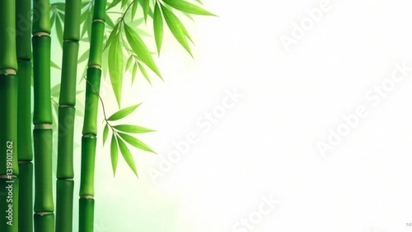 Obraz Serene Bamboo Stalks and Lush Greenery Against a Bright White Background, Perfect for Relaxation and Tranquility Themed Designs