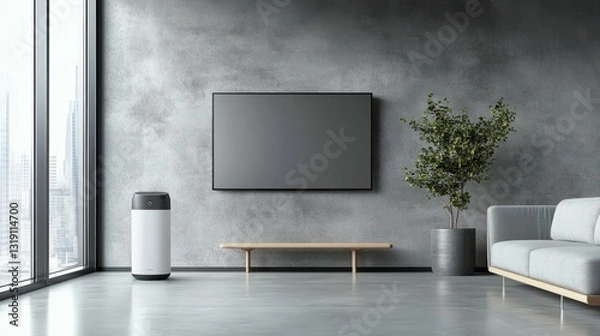 Fototapeta Technology Smart Speaker Perspective Gray Logo Wall