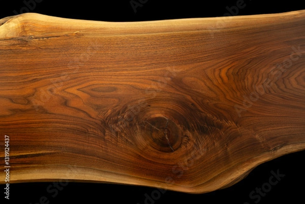 Obraz ウォールナットの一枚板テーブルの俯瞰　背景用　黒背景