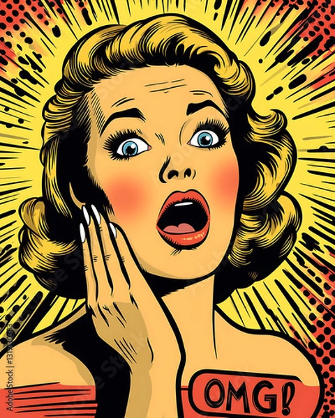 Fototapeta Shocked woman with OMG text in comic book style.