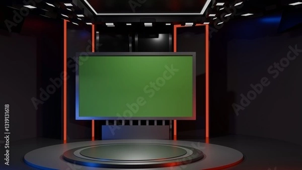 Obraz 3D Virtual TV Studio News, Backdrop For TV Shows .TV On Wall.3D Virtual News Studio Background,3d illustration