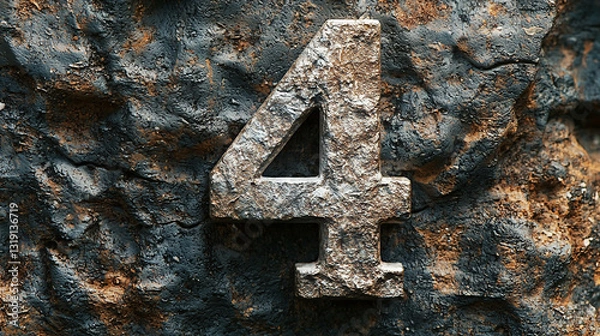 Obraz weathered metal number four on rocky texture surface