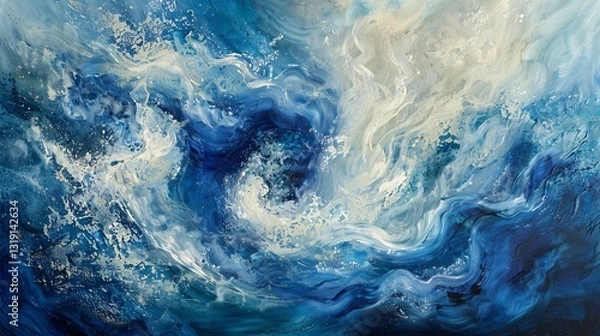 Fototapeta Abstract Blue White Fluid Background with Oceanic Swirls