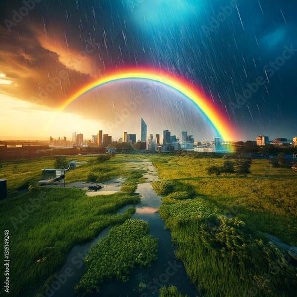 Obraz 虹　雨　風景