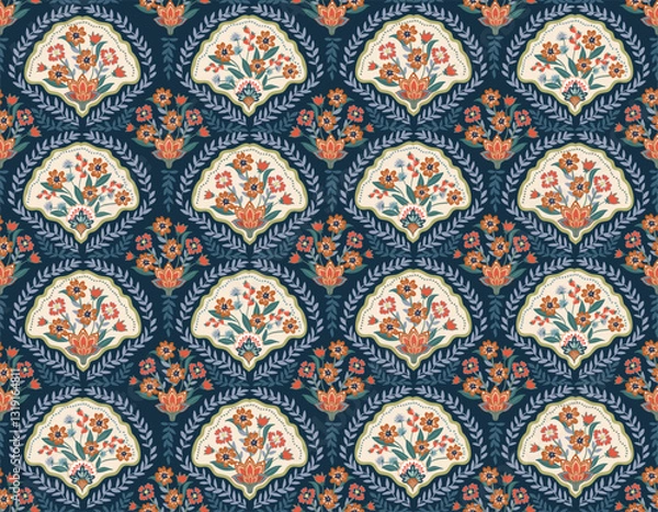 Fototapeta Trendy stylish  floral pattern with paisley and indian flower motifs. damask modern style pattern