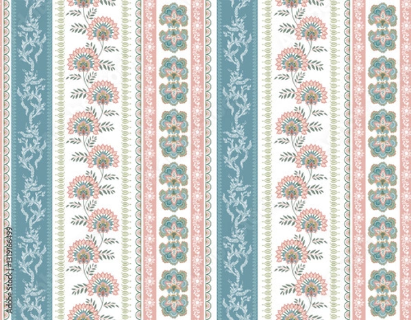 Fototapeta Trendy stylish Vertical Striped  floral pattern with paisley and indian flower motifs. damask modern style pattern ,
