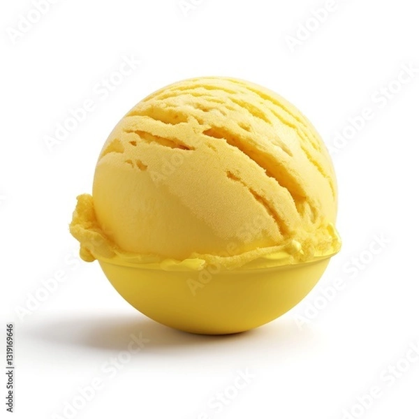 Fototapeta A vibrant yellow scoop of lemon ice cream in a matching bowl, radiating freshness and summer vibes.