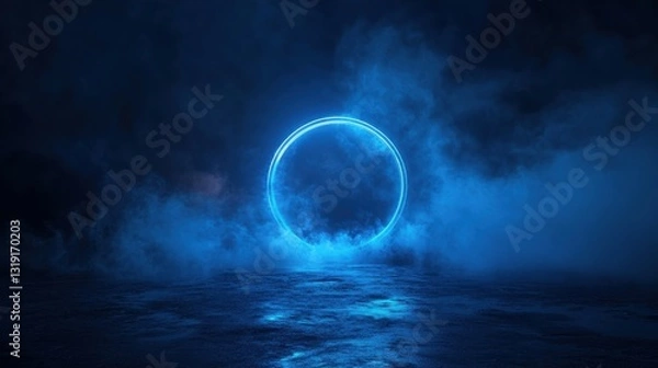Fototapeta a blue ring of light in the middle of a dark ocean