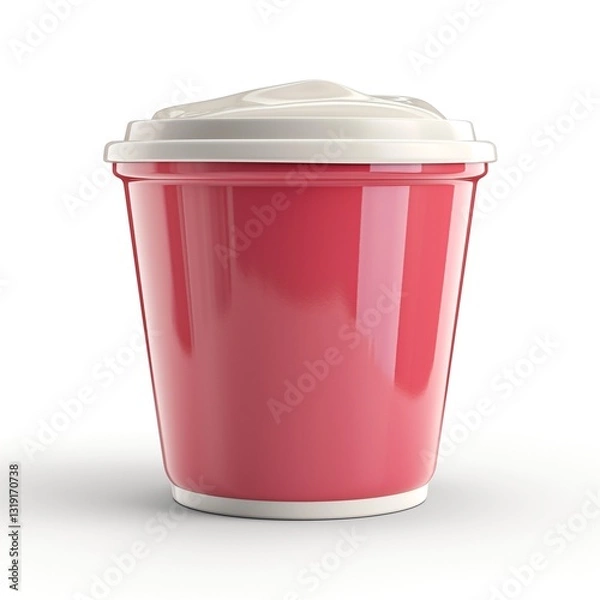 Fototapeta A vibrant pink take-out cup with a white lid, ideal for beverages or desserts, showcasing a sleek and modern design.