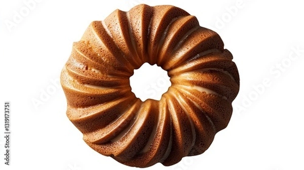 Fototapeta A Golden-brown Bundt Cake, Its Swirling Layers A Testament To Baking Artistry, Perfectly Capturing The Warmth And Sweetness Of A Homemade Treat Against A Bright White Background