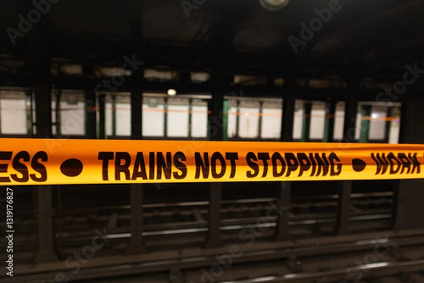 Obraz Trains Not Stopping Tape inside a New York City Subway Station