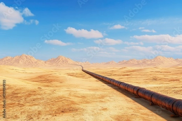 Fototapeta Pixel Perfect Picture of Oil Pipeline in the Middle of the Desert on the Blue Sky Background