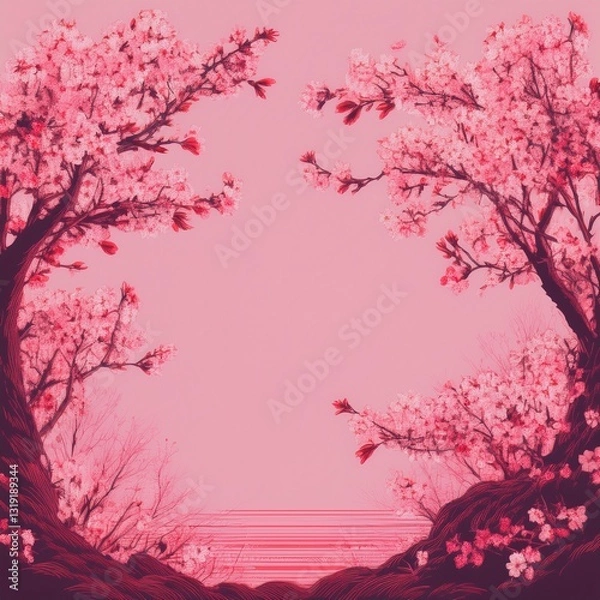 Fototapeta beautiful border frame of sakura tree background, copy space image