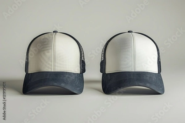 Fototapeta High Definition Image of Set of Two Trucker Hats with Mesh Back