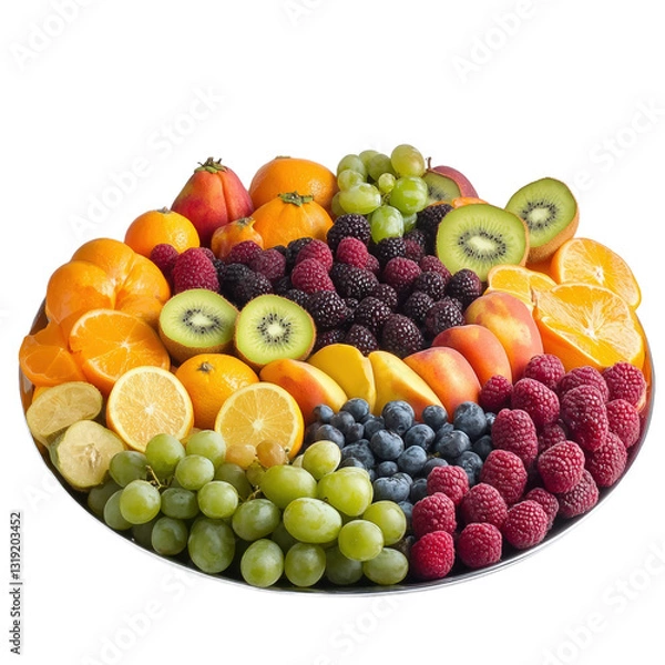 Obraz Colorful Arrangement of Fresh Fruits on a Silver Tray Transparent PNG Background