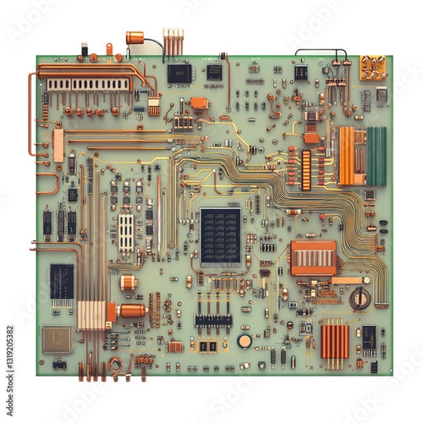 Obraz Detailed Green And Orange Circuit Board Electronic Components Technology Background Transparent PNG Background