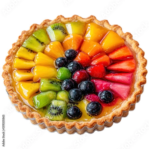 Obraz Colorful Fruit Tart with Assorted Berries and Tropical Fruits Transparent PNG Background