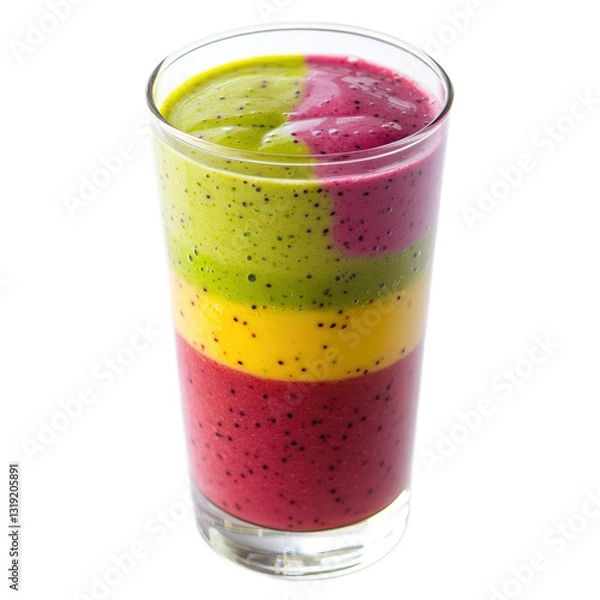 Obraz Layered Smoothie with Green, Red and Yellow Sections in Clear Glass Transparent PNG Background