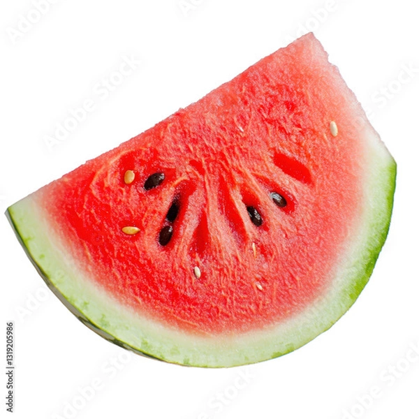 Obraz Red Watermelon Slice Isolated on Transparent PNG Background