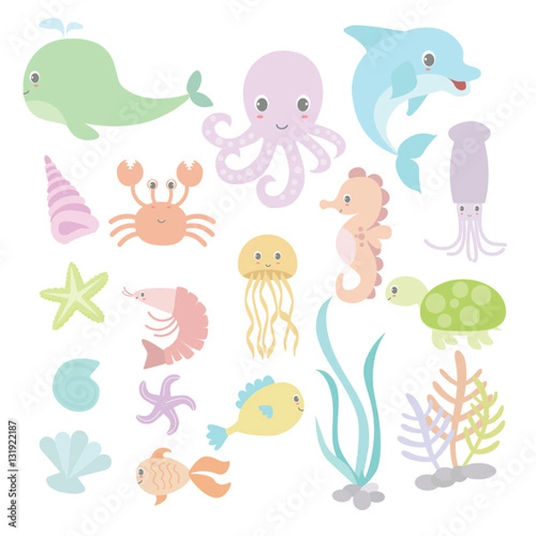 Fototapeta Cute under the sea with variation style and pastel colour