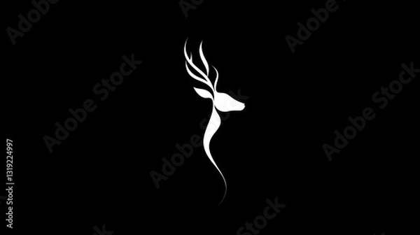 Fototapeta Abstract deer head silhouette on black background; graphic design element
