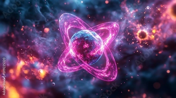 Fototapeta Glowing plasma plaque with floating element name abstract science art digital illustration cosmic environment