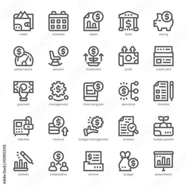 Fototapeta Budget Management Icon pack for your website, mobile, presentation, and logo design. Budget Management Icon outline design. Vector graphics illustration and editable stroke.