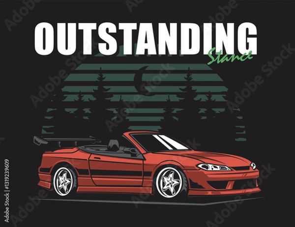Fototapeta 90s automotive vector design and nature background for tees illustration
