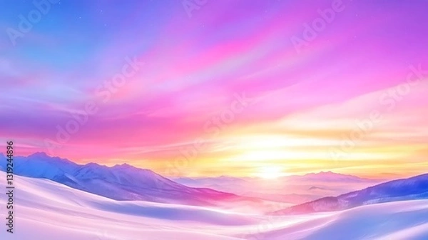 Fototapeta Spectacular Aurora Borealis Over a Frozen Tundra Landscape with Snowy Mountains Under a Pink and Blue Sky at Twilight