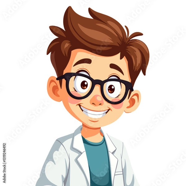Fototapeta Cheerful young scientist smiling in vector art style, playful creativity