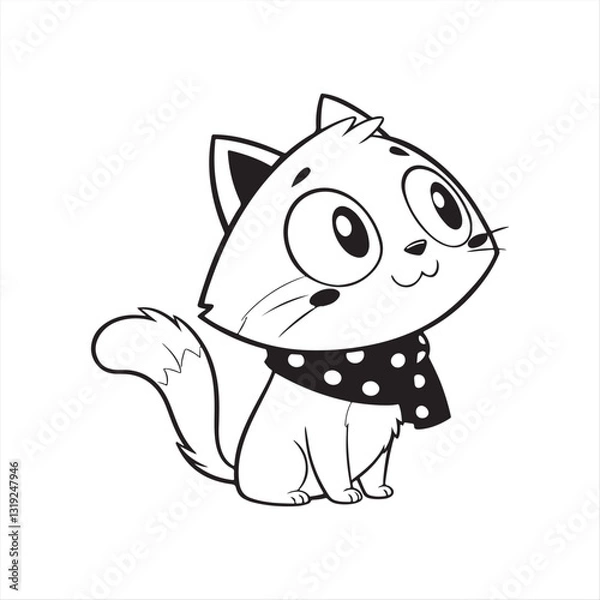 Obraz Cute Cartoon Cat with Red Polka Dot Scarf