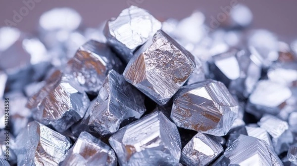 Fototapeta Pile of silver crystals displaying the unique texture of zirconium ore with shimmering surfaces and natural beauty