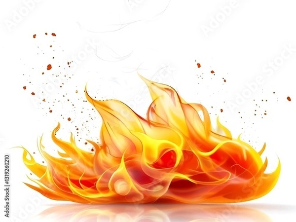 Fototapeta Realistic fire flames effect isolated on white or transparent. Fire flame png