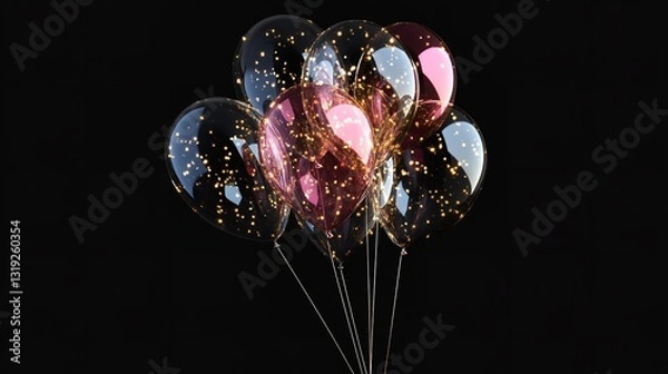 Fototapeta Sparkling Celebration Balloons, A Bouquet Of Shimmering Joy And Elegance Against A Dark Background