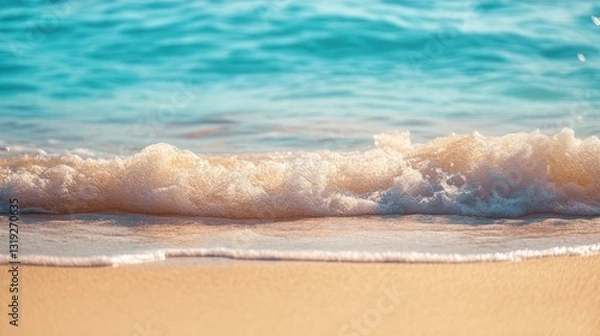 Fototapeta Tranquil beach waves lapping golden sand