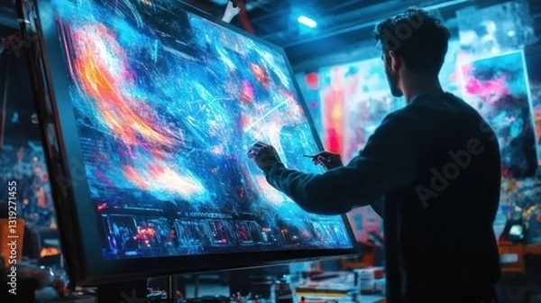Obraz Artist creating digital artwork on large screen