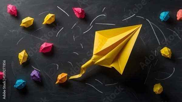 Obraz Chalkboard with Origami and Creative Tools