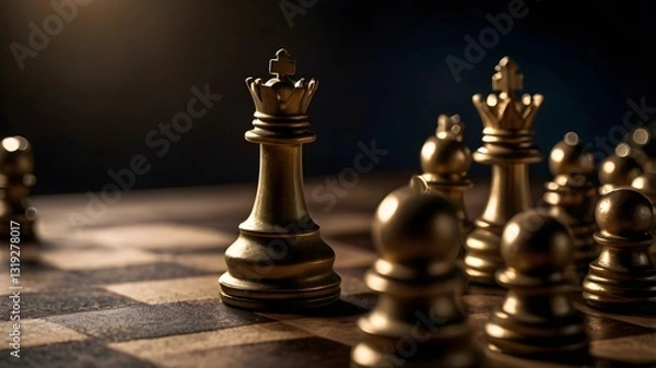 Obraz Chess Pieces in Dramatic Lighting