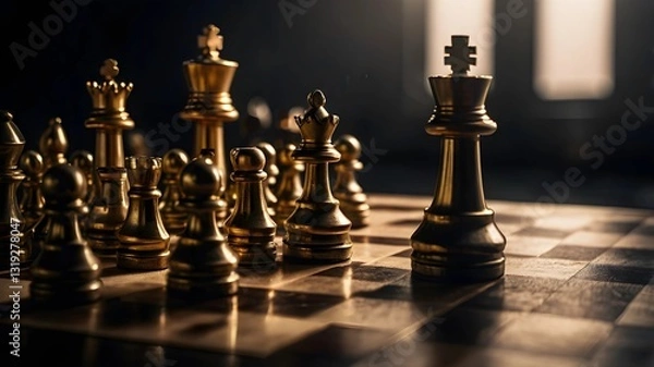 Obraz Chess Pieces in Dramatic Lighting