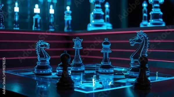 Obraz Illuminated Chess Set with Glass Pieces