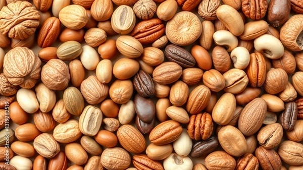 Fototapeta A variety of nuts displayed beautifully on a wooden surface showcasing healthy snacking options