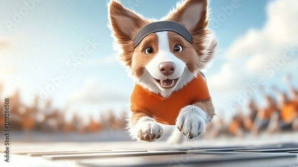 Fototapeta Pet occupational theme, occupational theme featuring pets in professional roles, creative pet occupational theme with pets in diverse careers. Energetic dog competing in a lively race.