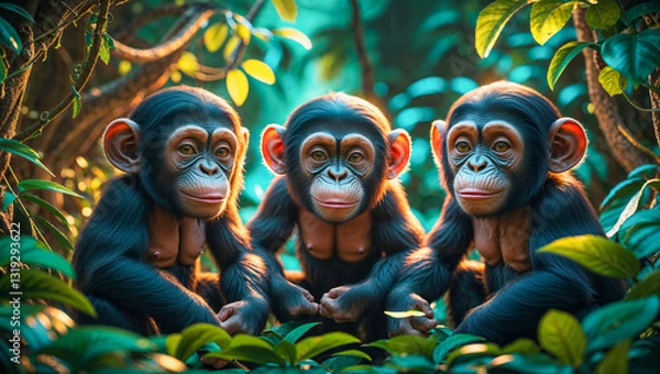 Fototapeta AI-generated images of a 3D animation-style cute baby Chimpanzee