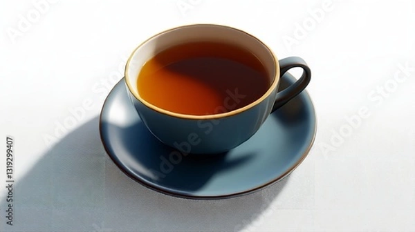 Fototapeta A Warm Cup Of Tea, A Moment Of Quiet Contemplation And Peace, Resting On A Textured Surface Bathed In Soft Sunlight