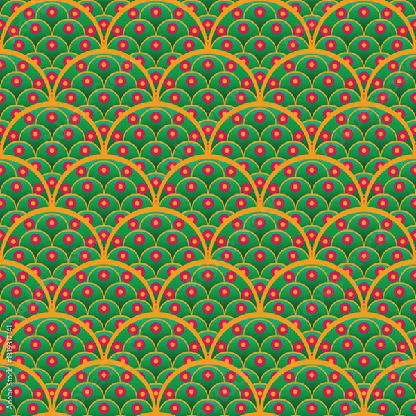 Fototapeta Elegant Oriental Vector Seamless Pattern Digital Paper – Intricate Floral and Geometric Design, Traditional Asian-Inspired Background, Luxury Textile, Wallpaper, Scrapbooking, Fabric Print, Decorative