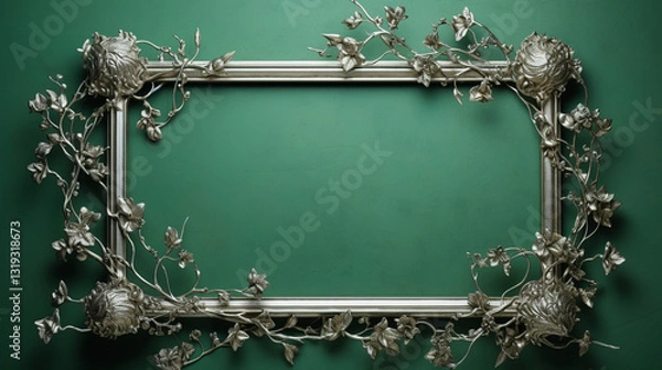 Obraz silver classic frame on green background